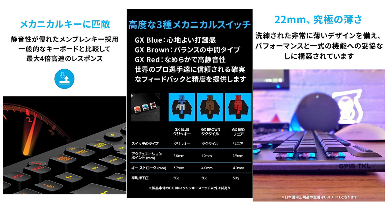 ロジクールゲーミングキーボード3種類