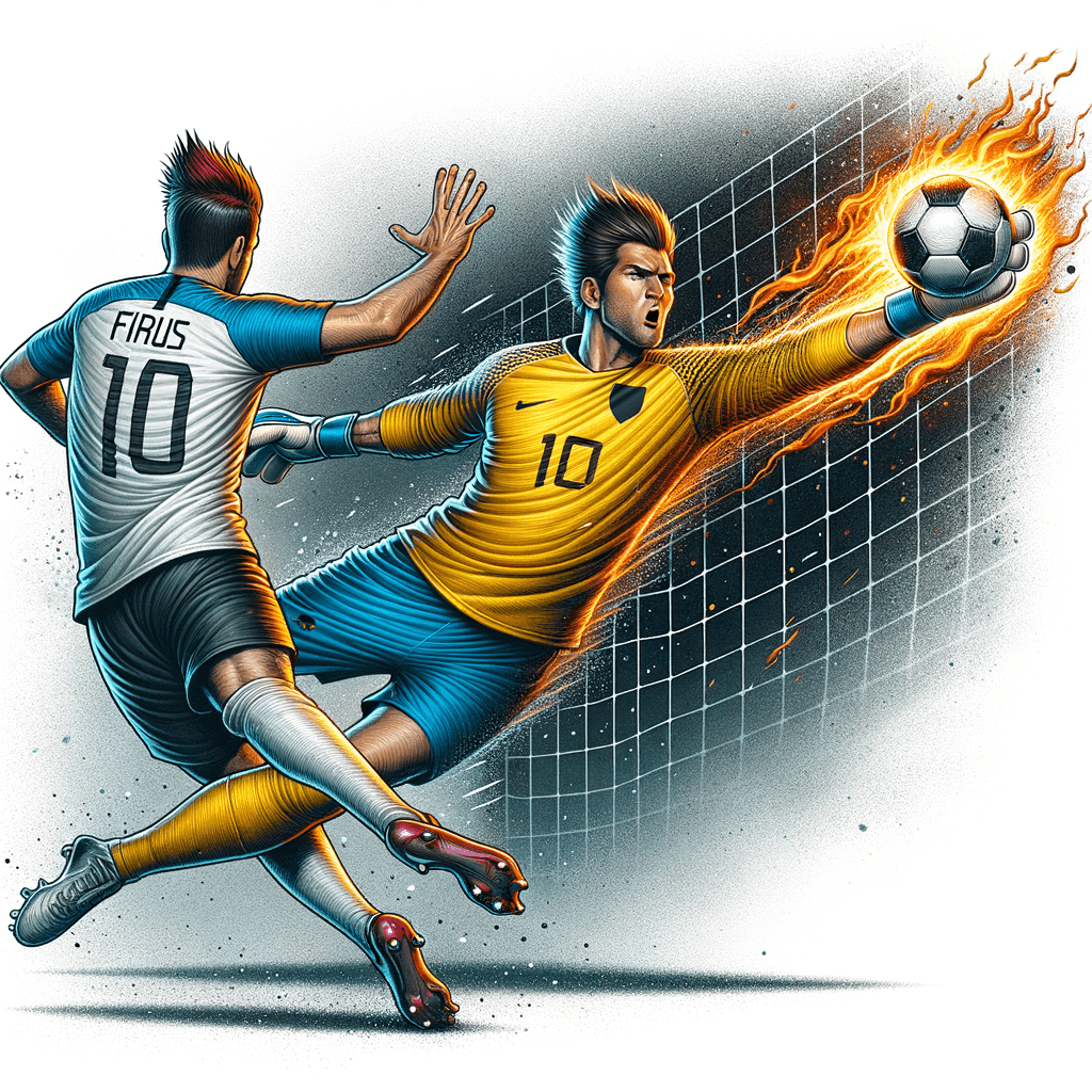 東京ゲームショウ2025で公開された最新映像をイメージ。円堂守のゴッドハンドと豪炎寺修也のファイアトルネードがぶつかり合う、迫力のあるシーン。背景にTGSのロゴなどを配置することで、イベント感が伝わるように。