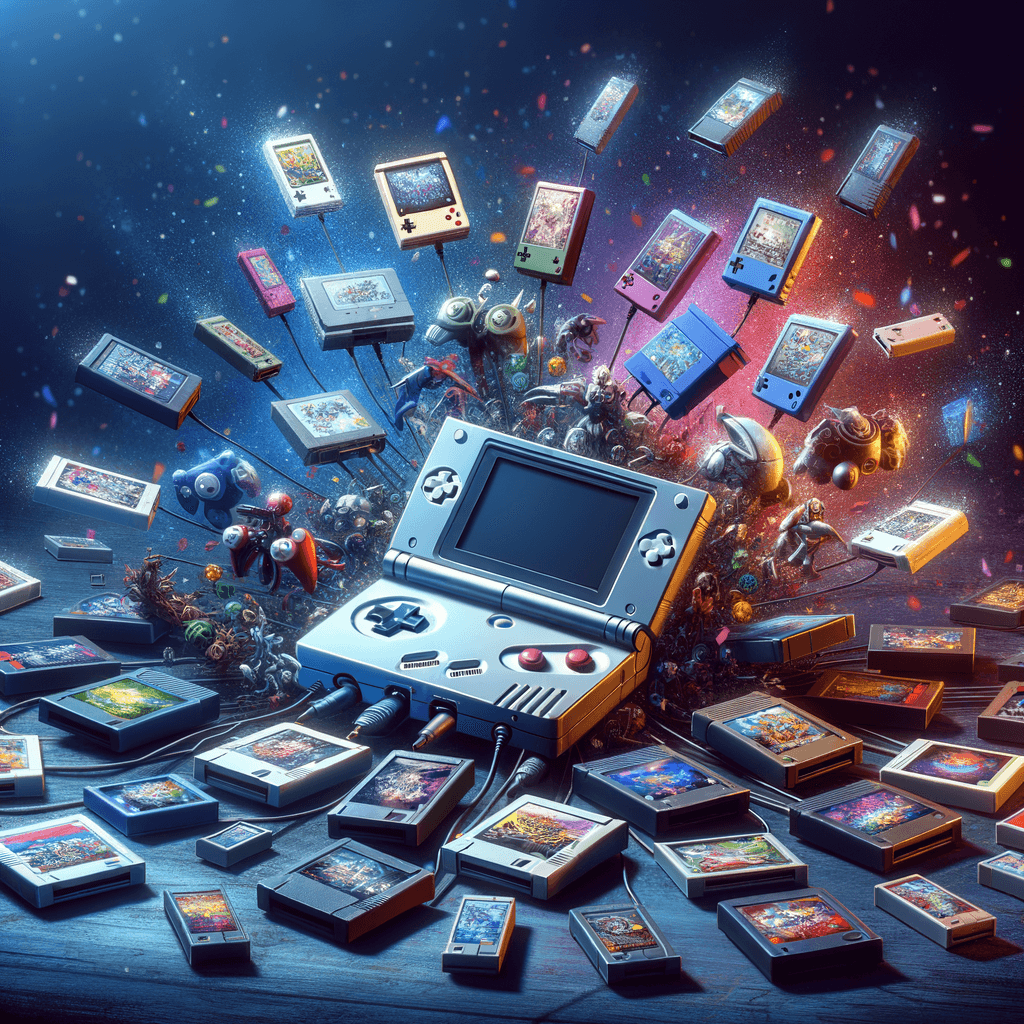 2022年のSwitchゲームの豊作をイメージした画像。Switch本体を中心に、2022年に発売された人気ゲームのパッケージが散りばめられ、お祝いの紙吹雪が舞っている様子を描写しています。