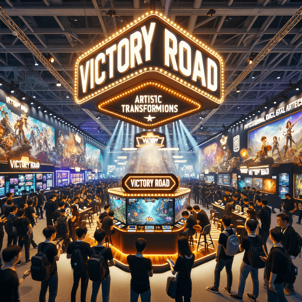 東京ゲームショウ2025の賑わうブースで、『イナズマイレブン 英雄たちのヴィクトリーロード』が大画面で紹介されている様子。多くの人が注目している様子を描写。