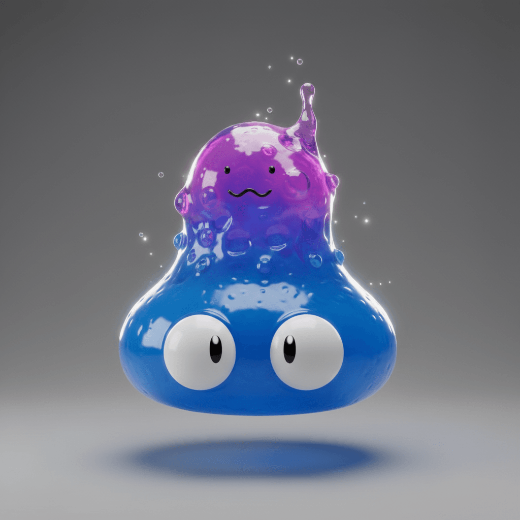 メタモンがスライムに変身する瞬間を描写し、「変身対合体」という記事のテーマを視覚的に表現。