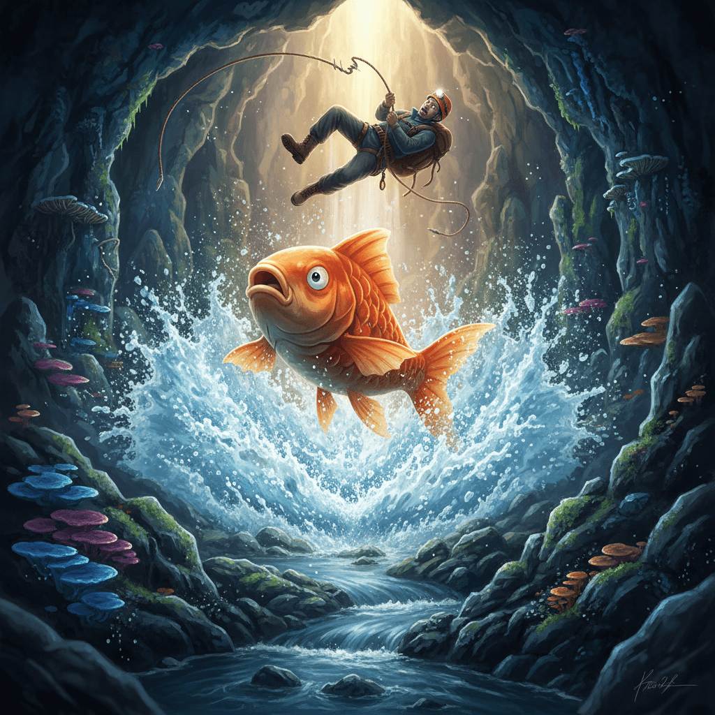 コイキングとスペランカーのそれぞれの弱さを象徴するシーンを組み合わせ、対決の構図で表現しています。