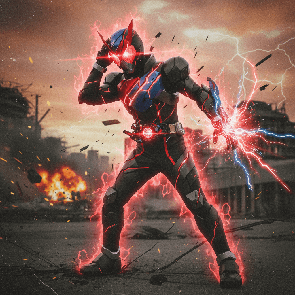 記事のRound 3で触れられている、ビルドの「ハザードトリガー」のリスクを表現。暴走状態と、それを制御しようと苦戦するゲーマーの姿を描写します。