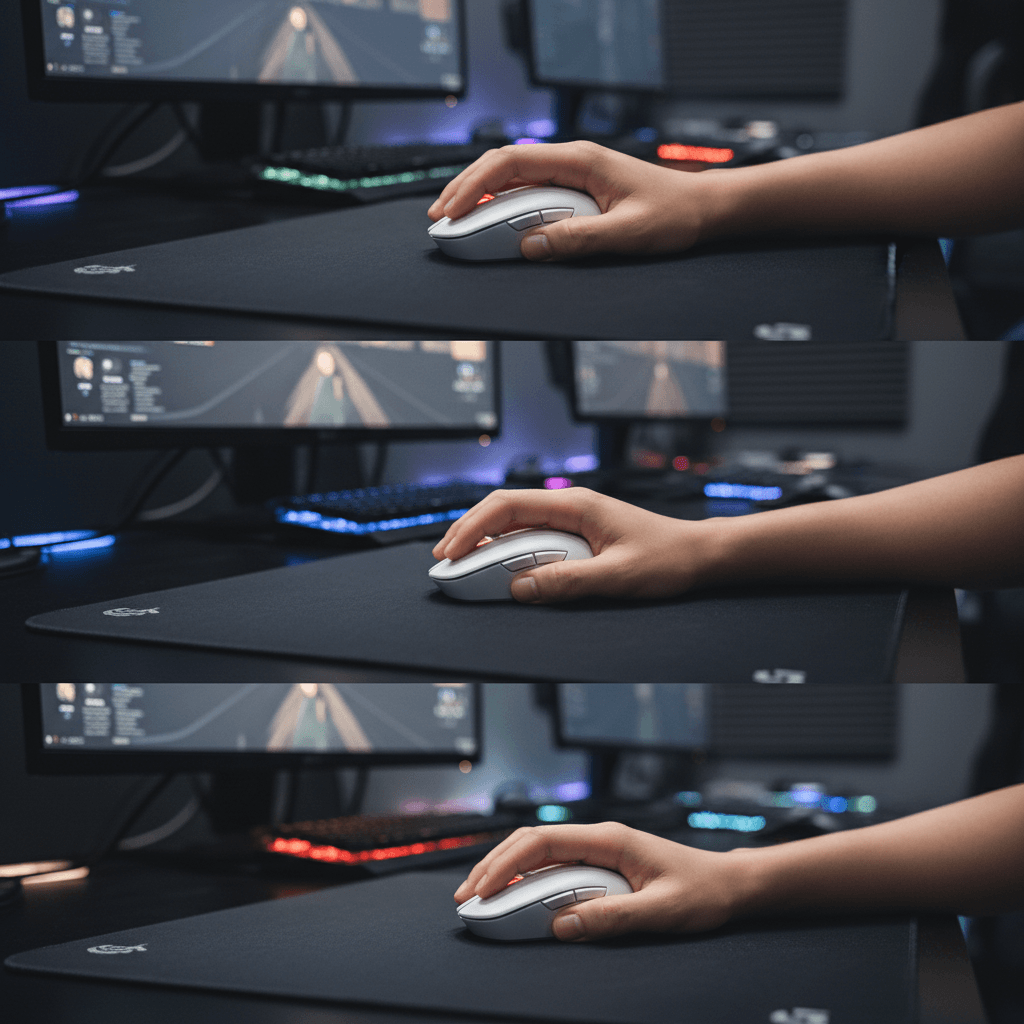 ゲーマーがシステムを駆使してゲームを攻略する様子を、推奨デバイスと共に表現し、「システム型」の効率的な成長を視覚化します。