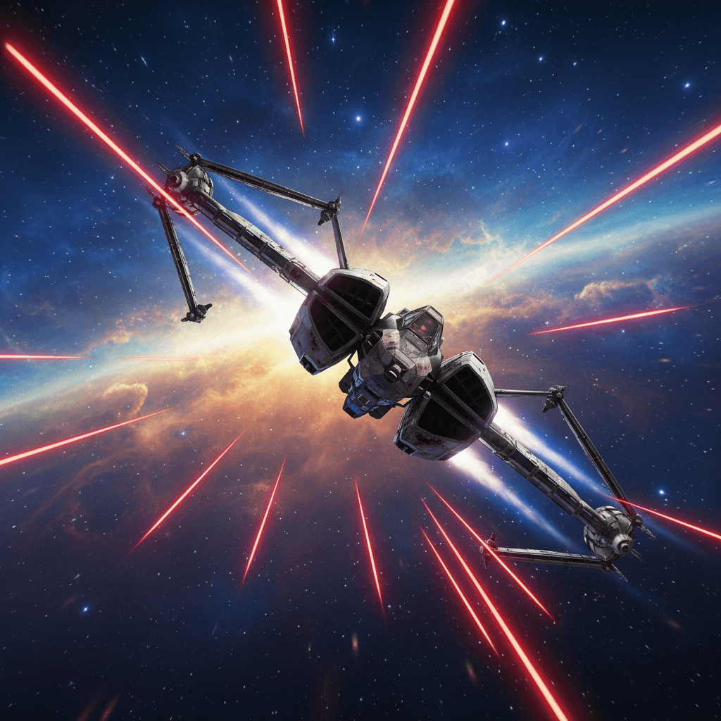 アーウィンの特徴的なアクションであるローリングを、レーザーを回避するシーンとして表現しています。スターフォックスの世界観を背景に、躍動感あふれるポーズで描かれています。