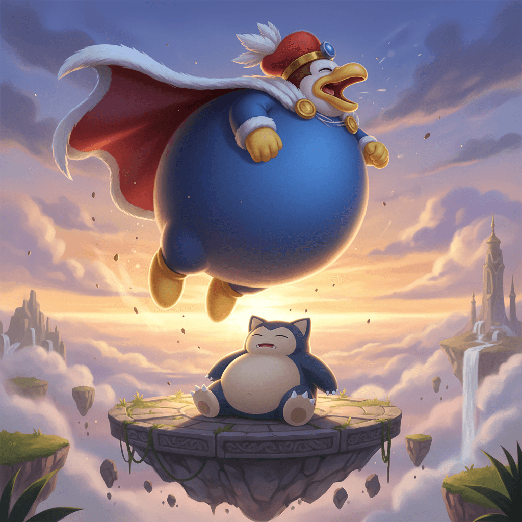 デデデ大王の高い復帰力と、カビゴンの「とおせんぼ」による防御性能を対比させています。