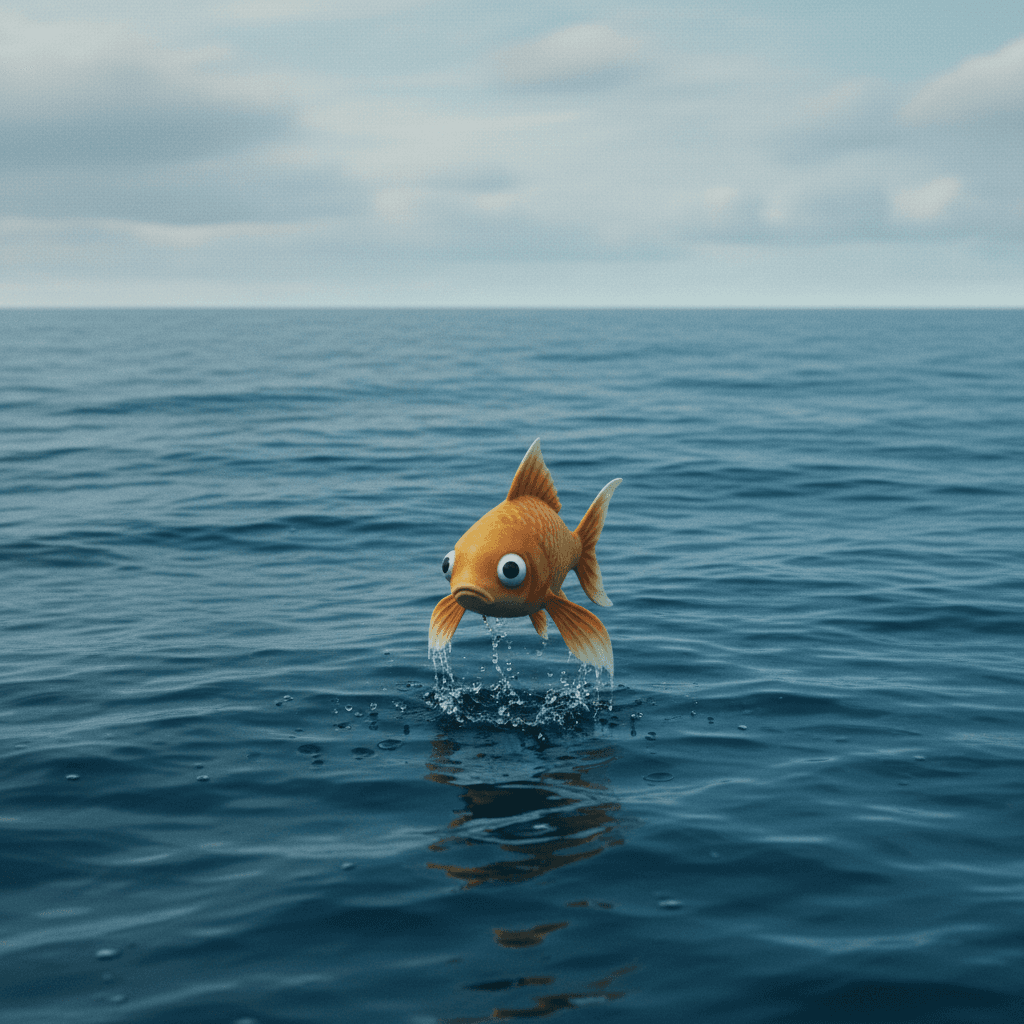 コイキングの「はねる」が無力である状況を描き、トレーナーの焦燥感とコイキングの哀愁を表現。