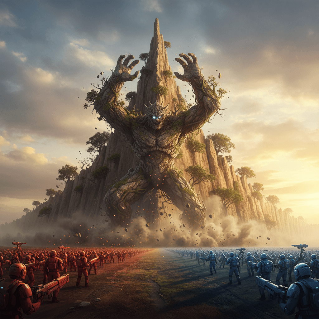 ブロックの地形操作能力を表現。PvP環境で土の壁を生成し、敵チームを分断するシーンを視覚化し、記事の「ブロック（土の壁）」セクションと「集団戦」セクションを反映しています。