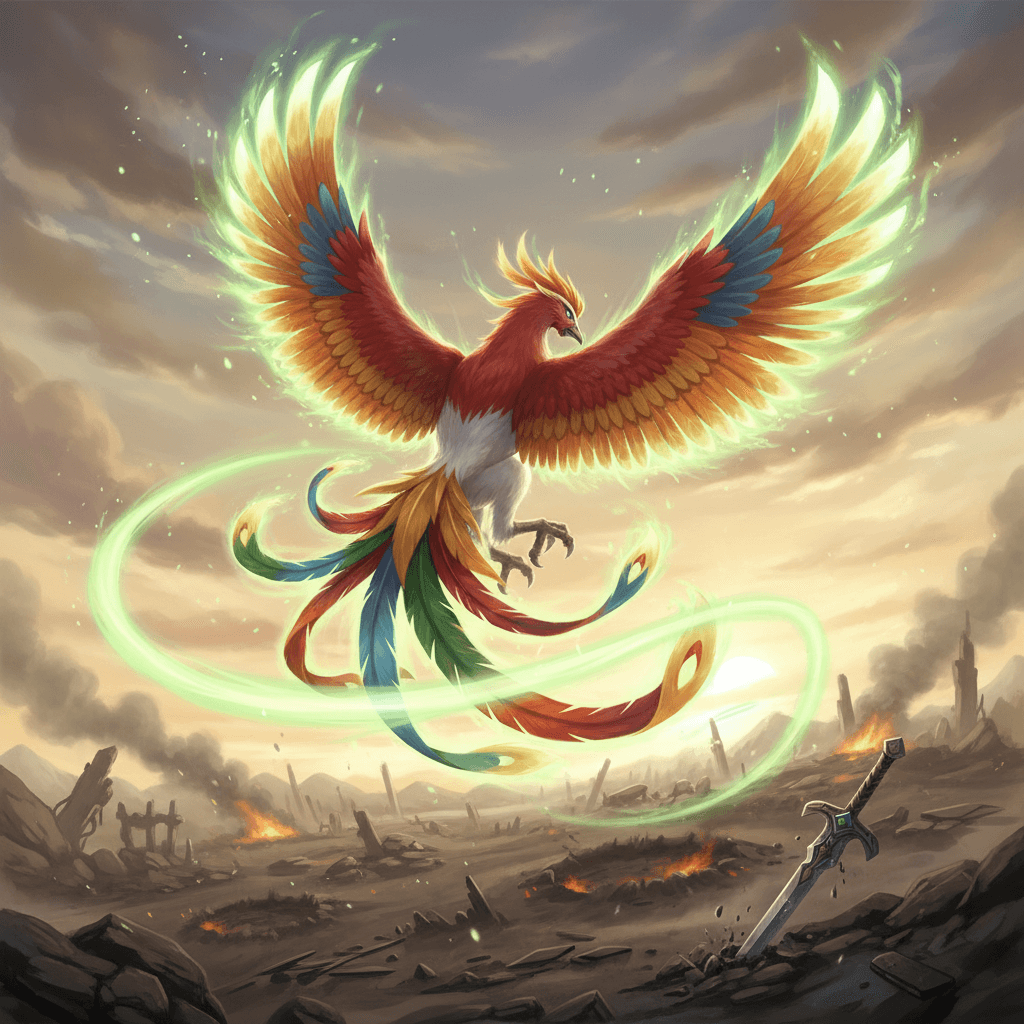 ホウオウの強みである「さいせいりょく」を視覚化しています。サイクル戦をイメージさせ、ホウオウの回復能力を強調しています。