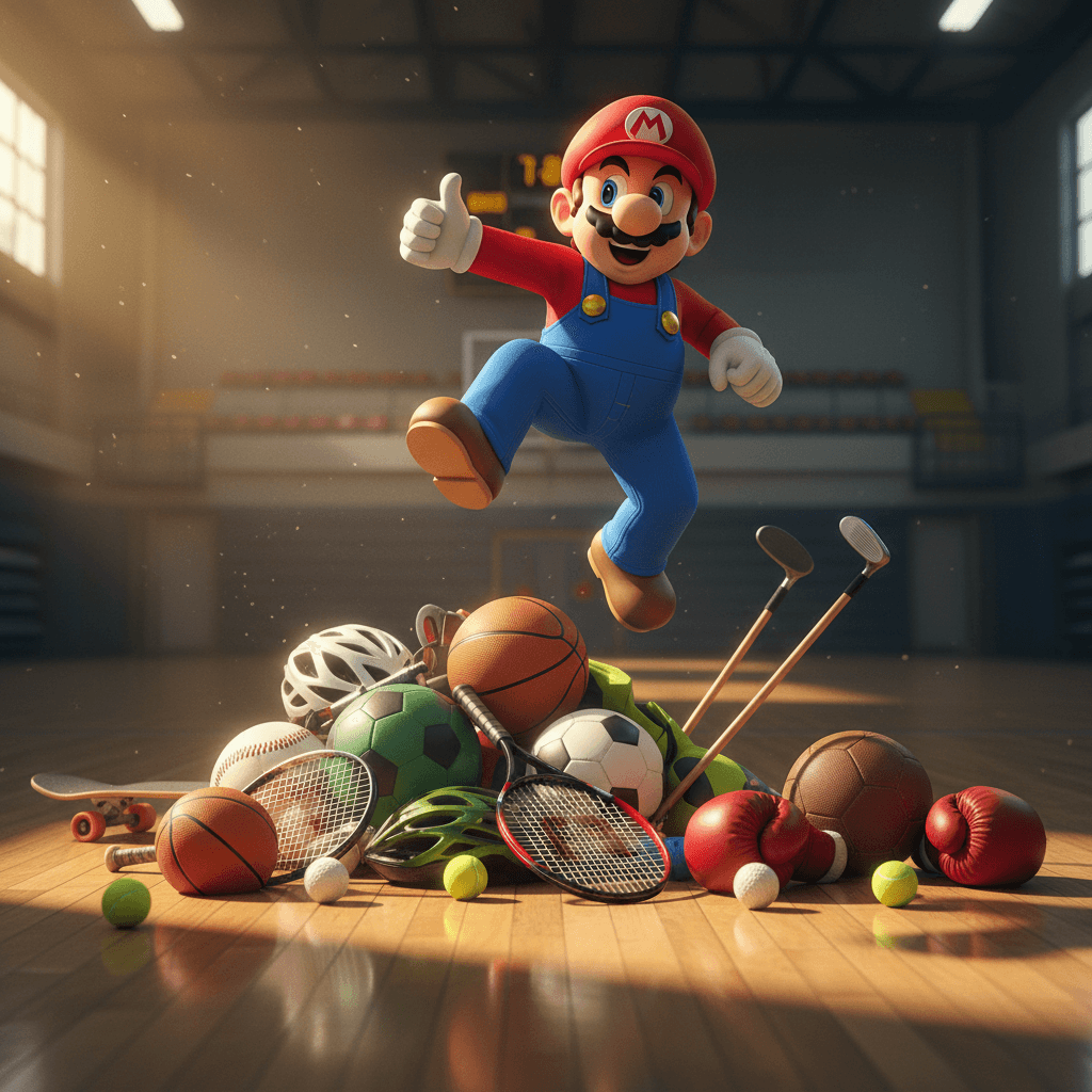 マリオの万能エンタメ性と、様々なジャンルで活躍する姿を、親しみやすいイラストスタイルで表現。