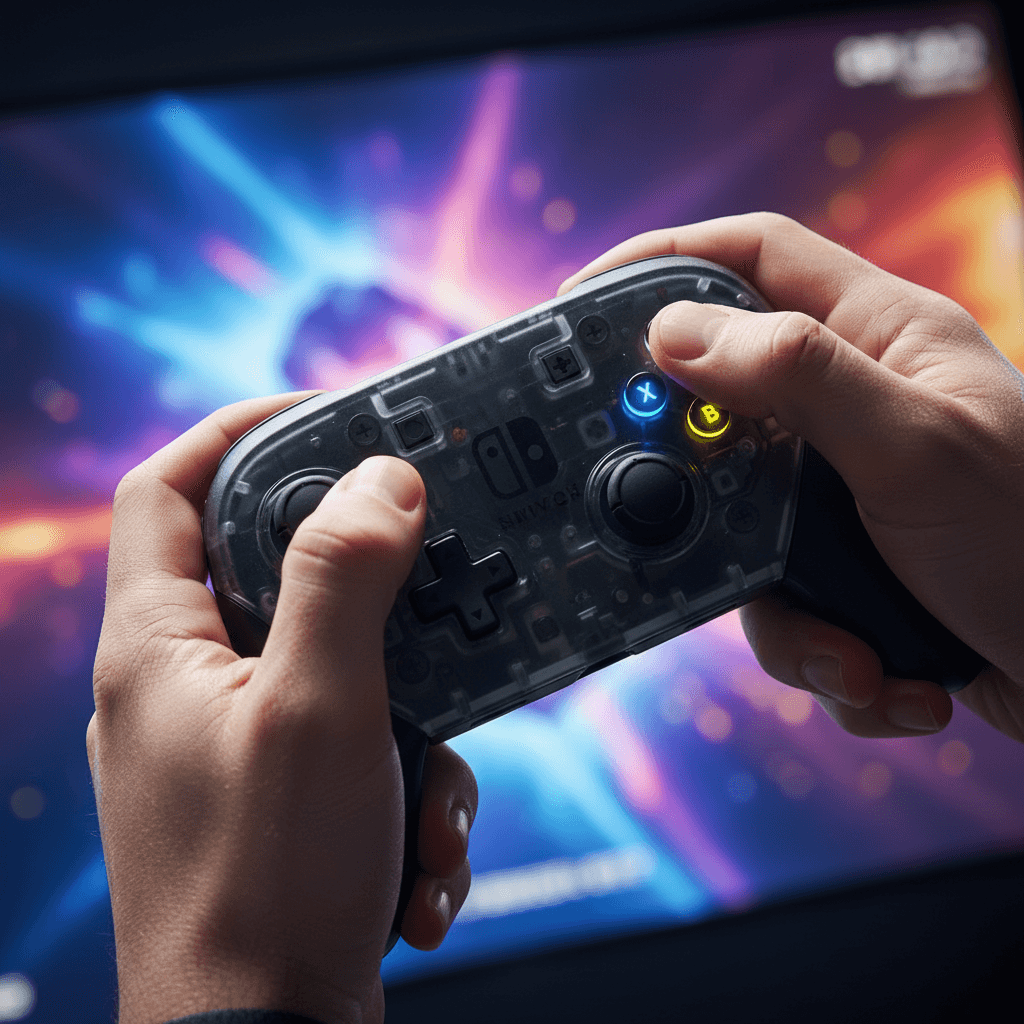 記事後半のゲーミング環境紹介部分から、ザシアンを操作する際の推奨コントローラー使用シーンを切り出します。