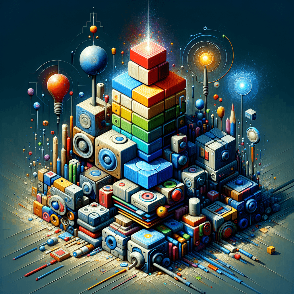 Risk of Rain 2の様々なアイテムが積み重ねられ、それらが組み合わさることで生まれるシナジー効果を視覚的に表現する。アイテムのアイコンが識別できるように、ある程度詳細に描画する。