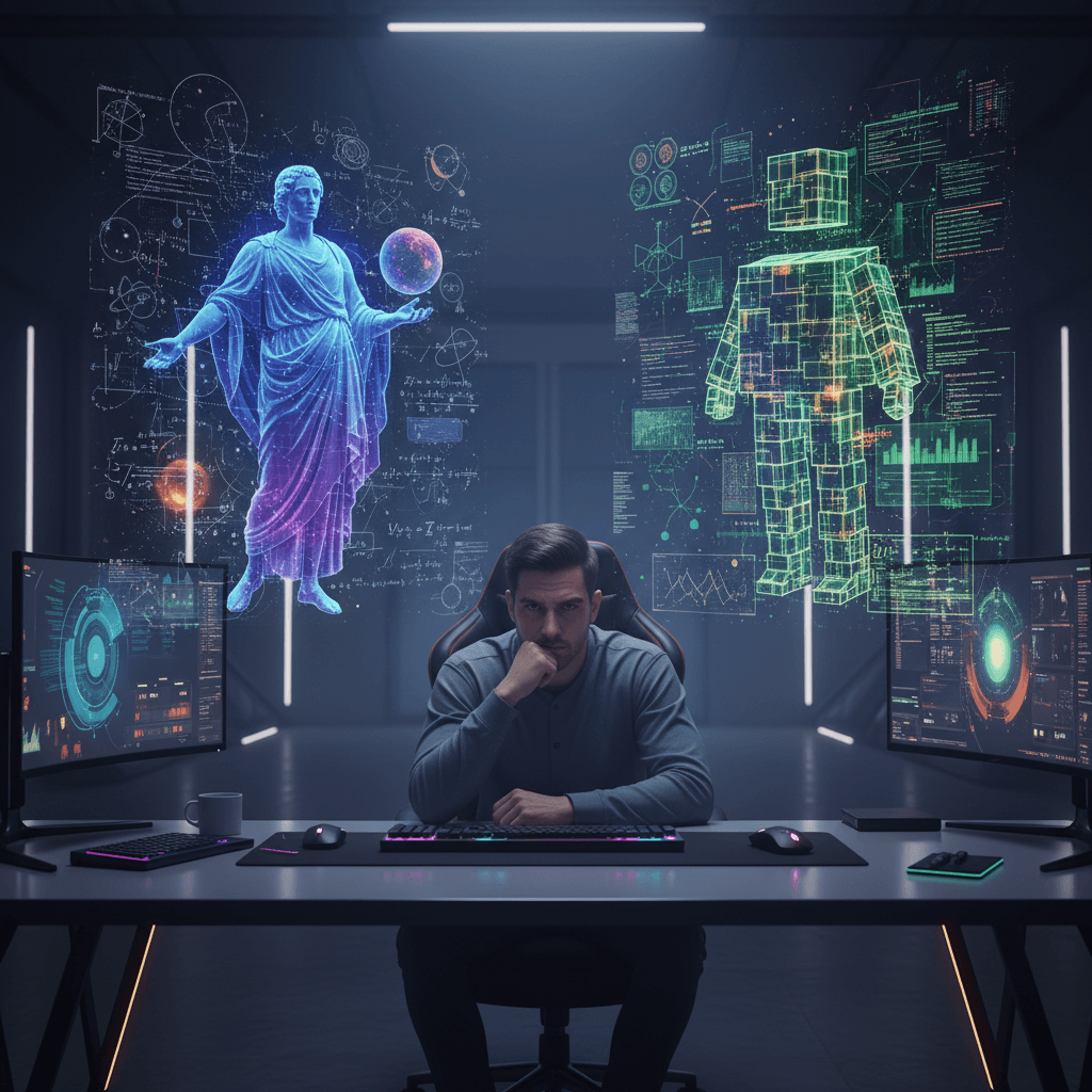 プレイヤーがラプラスとブロックのプレイスタイルを選択する様子を表現。記事全体のテーマである「どちらを選ぶべきか」を視覚化し、読者に自分に合ったスタイルを考えさせるきっかけを提供します。