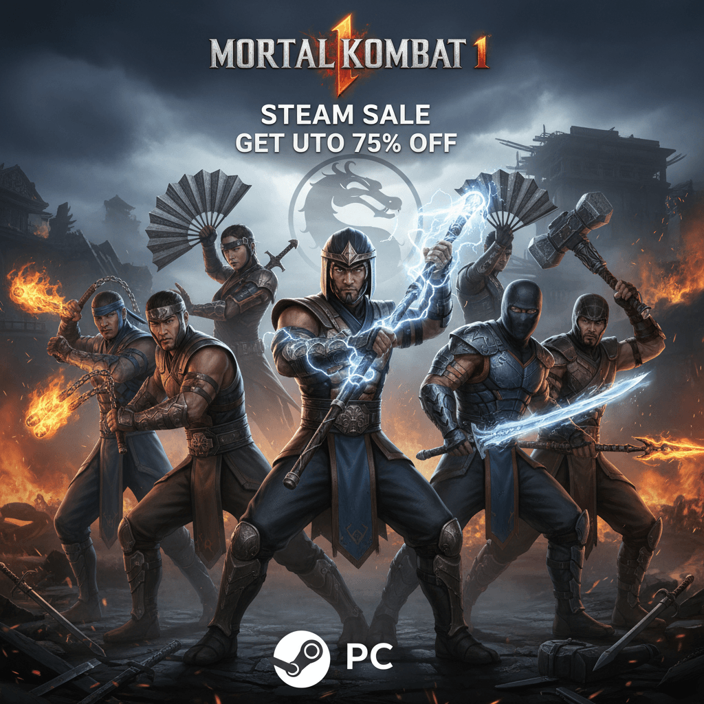記事後半の「Mortal Kombat」セール情報を表現。カモネギのような武器持ちキャラが登場する格闘ゲームを連想させます。