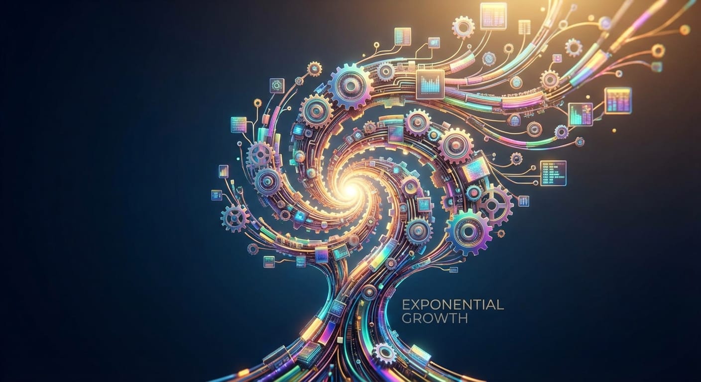 インクリメンタルゲームにおける指数関数的成長を視覚的に表現し、ゲームのコアメカニズムである数値の爆発的な増加を強調しています。グラフとゲームUI要素を組み合わせることで、記事の1.1節「指数関数的成長と「プレステージ」システムの役割」の内容を補強します。